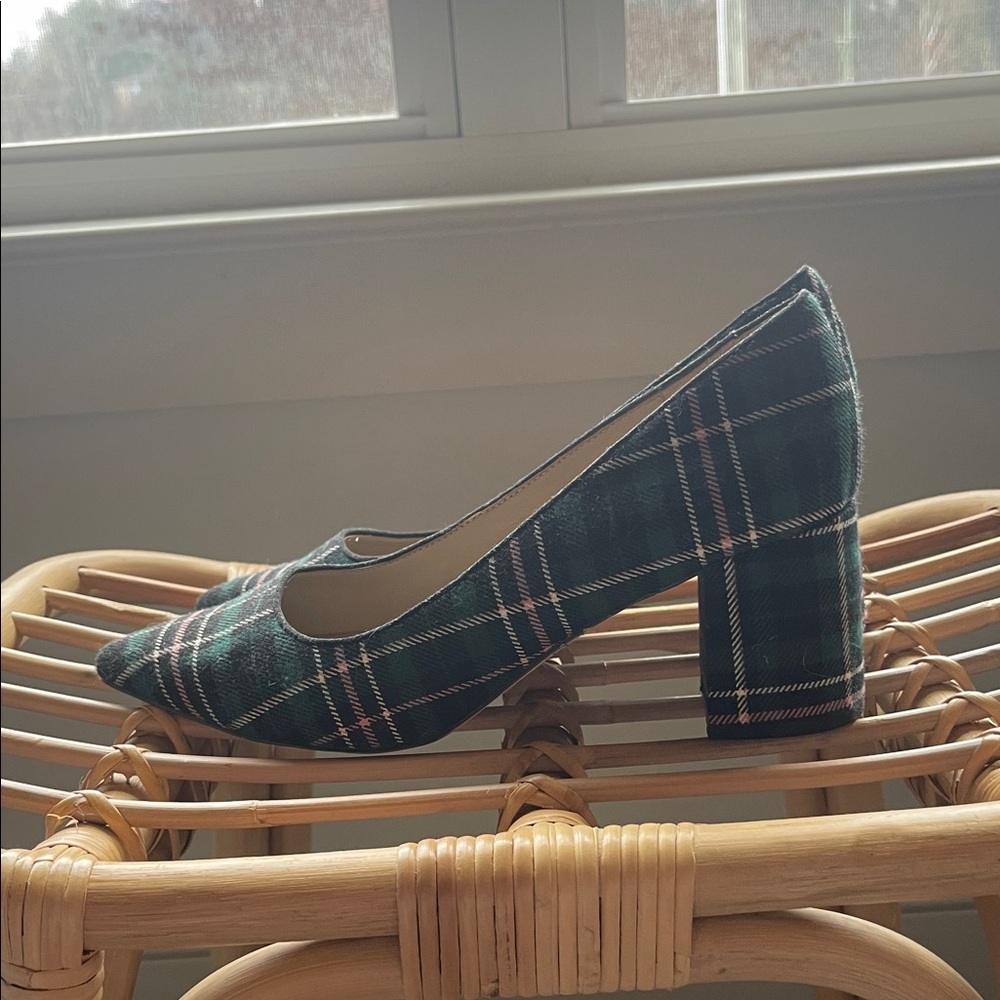 Ann Taylor Green Plaid Block Heels